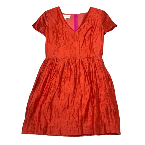 Corey Lynn Calter Mini Dress Orange Short Sleeve V Neck Zip Back Pockets Size 2 - Picture 7 of 16